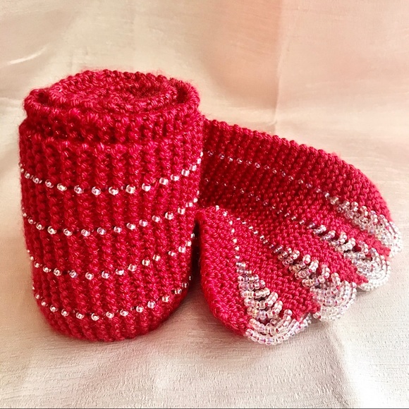 Hand Knit Beaded Scarf - Picture 2 of 3